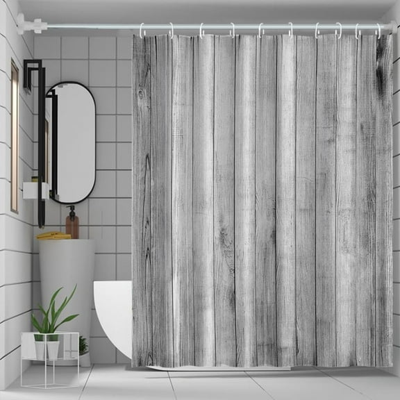 Grey Shower Curtain for Bathroom, Farmhouse Barn Door Shower Curtains 72x84inches Wood Stripes Fabric Waterproof Shower Curtain Set with Hooks for Stall RV Hotel