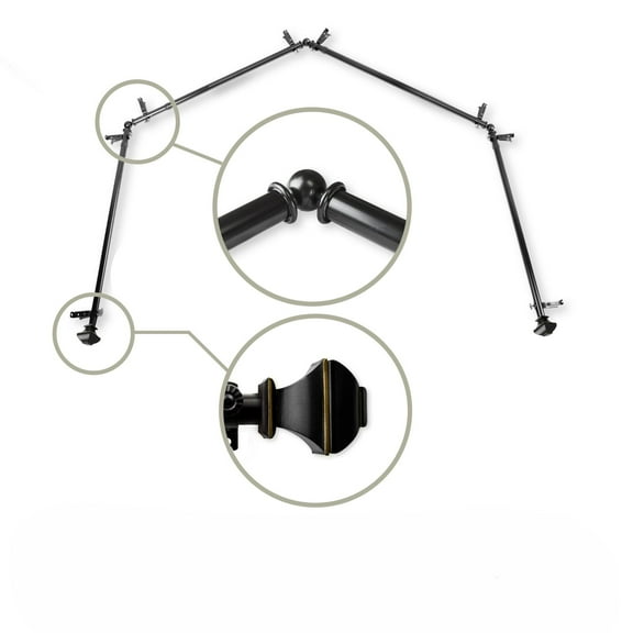 Contemporary Home Living Solid Contemporary 4-Sided Bay Window Curtain Rod - 200" - Black