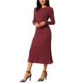 thumbnail image 4 of VESTIDO DE SUÉTER DE MANGA LARGA PARA MUJER INSPIRE CHIC, CUELLO REDONDO, TEJIDO DE CANALÉ, PLISADO EN A, VESTIDOS MIDI L VINO ROJO, 4 of 6