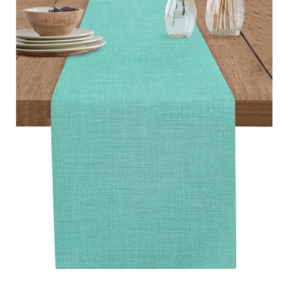 Turquoise Green Burlap Cotton Table Runner 13x60 Inches Long, Farmhouse Vintage Country Monochrome Farmhouse Table Runners, Outdoor Dining Tablecloths Decor for Baby Shower/Party/Wedding