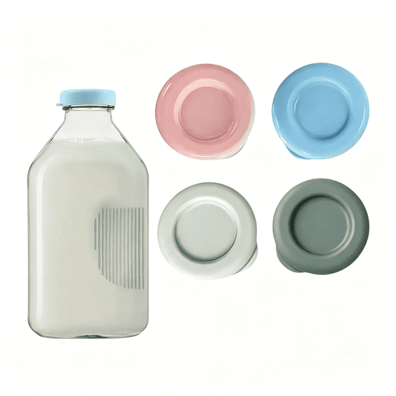 ACDANC 4 Pcs Silicone Replacement Caps, Glass Milk Bottle Caps, 48Mm Diameter Bottle Lids,Reusable Suitable for Amp Silicone Milk Bottle Caps, Dishwasher Safe.