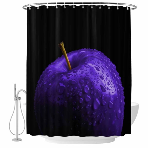 Polyester Fabric Purple Fruit Shower Curtain, Modern Minimalist Decor Black Background Waterproof Bathtub Curtain Bathroom Decor Set with Hooks 36 x 72 Inches