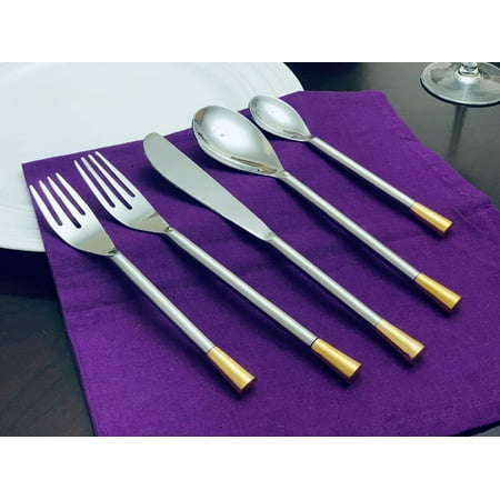 

5pc Silver and Gold Hammered Stainless Steel Flatware Set Service for 1