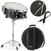 Ashthorpe Snare Drum Set Remo Head, Student Beginner Kit with Stand, Padded Gig Bag, Practice Pad, Neck Strap, and Sticks, Black