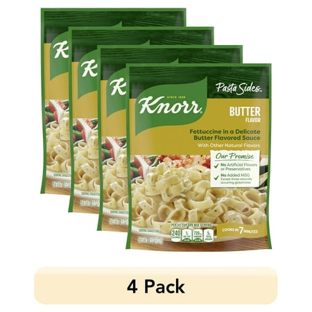 (4 pack) Knorr No Artificial Flavors Creamy Butter Fettuccine Pasta, 4.5 oz Regular Pouch