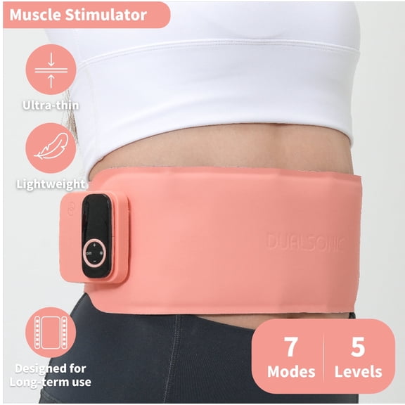 DUALSONIC Fit-Up EMS Belt - EMS Muscle Stimulator for Abs, Home Fitness Device, Workout Equipment for Abdomen Training Exercise, Waist Trimmer, Muscle Toner, Peach
