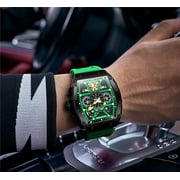 GUANQIN Men Automatic Wrist Watch Skeleton Tourbillon Tonneau Design Waterproof Adjustable Silicone Strap Business Luminous Sapphire Crystal Multifunction Clock