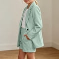 thumbnail image 5 of xaweyi Girls Solid Color Blazer Short Suit 2‑Piece Open Front Coat & Rolled Hem Shorts Dressy Casual Outfit for Kids Size 5-6 Years, 5 of 7