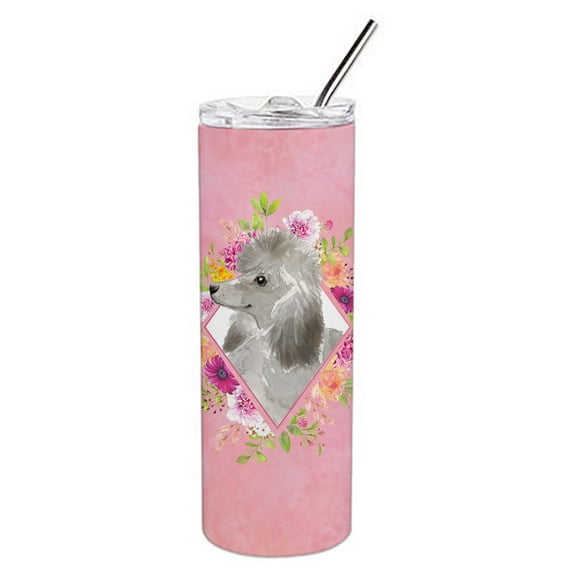 Carolines Treasures CK4233TBL20 Grey Standard Poodle Pink Flowers Stainless Steel 20 oz Skinny Tumbler 20 oz multicolor