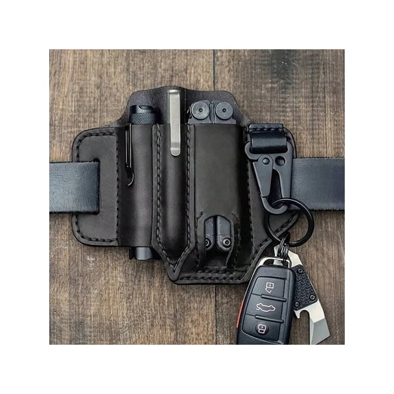 Tactical Multi Tool Belt Leather Bag Portable Storage Bag Holster Outdoor Camping Hunting Waist PocketBLACK