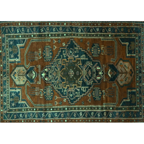 Ahgly Company Machine Washable Indoor Rectangle Persian Turquoise Blue Traditional Area Rugs, 7' x 10'