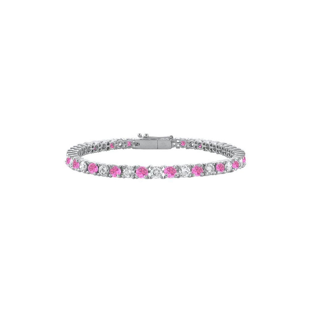 Cubic Zirconia and Created Pink Sapphire Tennis Bracelet in 925 ...