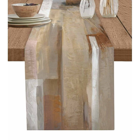 Table Runner 48 Inches Long for Kitchen Dining, Brown Dresser Scarf Farmhouse, Dining Table Decorations for Wedding/Parties, Abstract Paint Texture Retro Smudge Graffiti Art 13 x 48 In