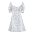 thumbnail image 2 of VISgogo Mini vestido ajustado para mujer, manga corta abullonada, estampado floral, con lazo en la parte delantera, vestido fruncido VISgogo  moda, 2 of 8