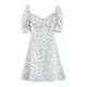 thumbnail image 2 of VISgogo Mini vestido ajustado para mujer, manga corta abullonada, estampado floral, con lazo en la parte delantera, vestido fruncido VISgogo  moda, 2 of 8