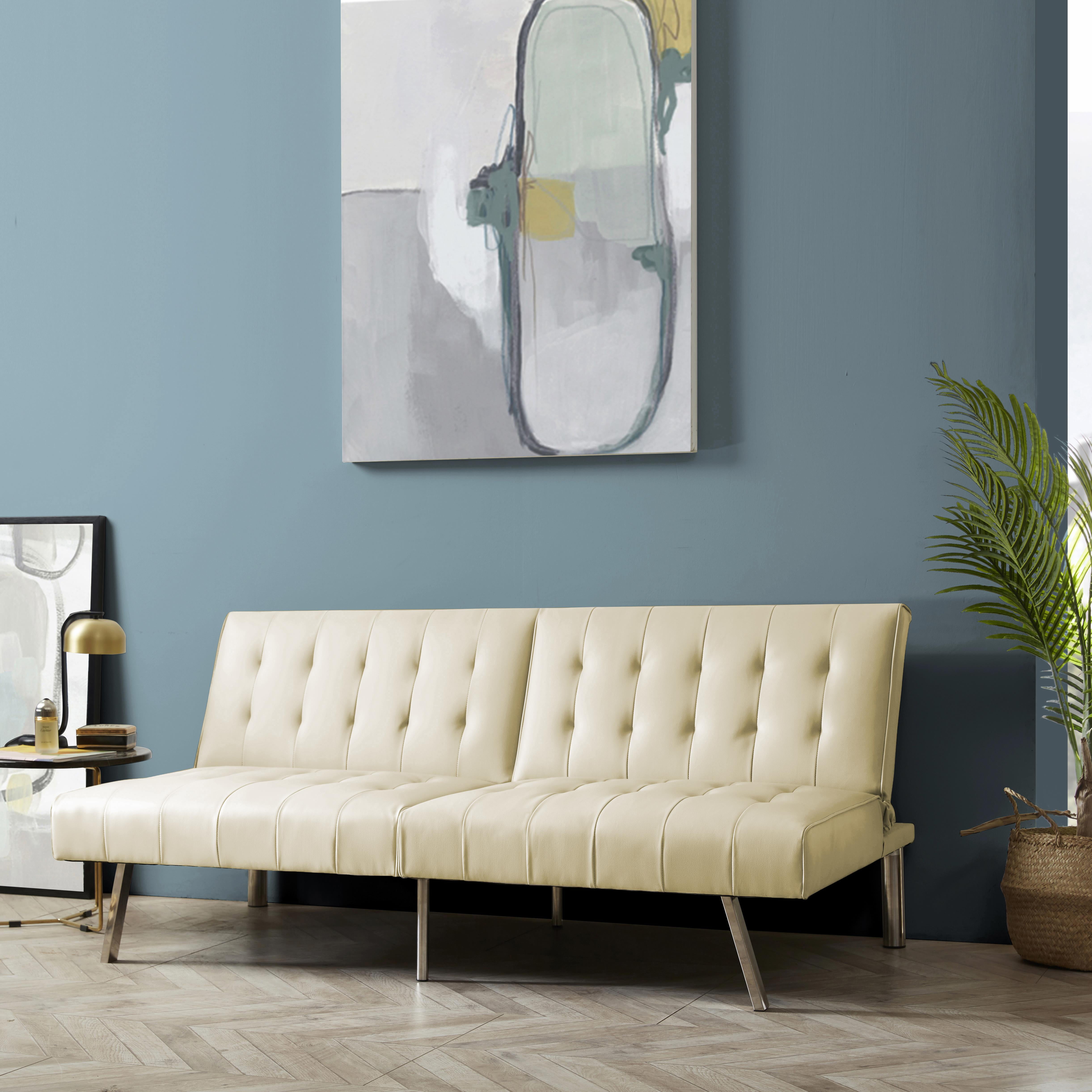 Tufted Split Back Futon Sofa by Naomi HomeColorCream,StyleFaux