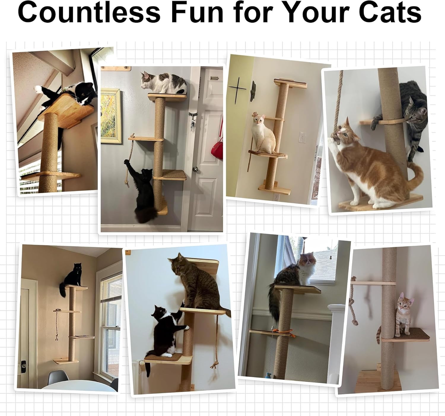 Cat Scratching Activity Tree Wall Mounted, 50 Inch Cats Scratch Post, with Kitten Bed, Rubber Wood Scratcher Posts, Large