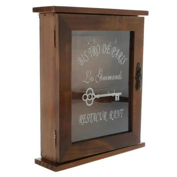 Caja de almacenamiento para llaves con diseño creativo y múltiples ganchos marrón