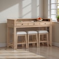 thumbnail image 2 of GZXS Space Saving Bar Table and Stools Set for 3, Modern Farmhouse Counter Height Pub Set with Storage Drawer & Power Outlets, 4-Piece Kitchen Dining Set with 3 Upholstered Chairs, Natural, 2 of 10