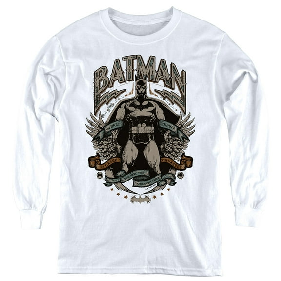 Batman Gotham Hero Kids Long Sleeve T Shirt (Medium) for Youth Boys and Girls, White