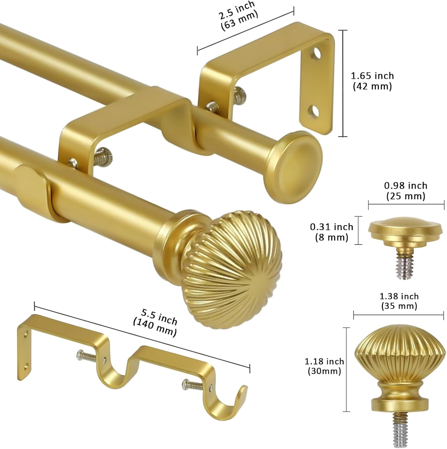 eTeckram 5/8" Double Curtain Rod with Bateau Finials,Gold,84‘’-120‘’