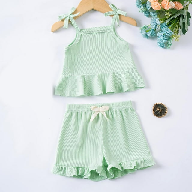 Toddler Baby Girl Floral Ruffled Outfits Set Strap Crop Tops+ Shorts Pants Summer Clothes Set