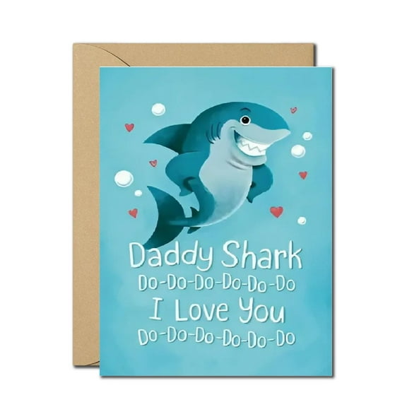 Daddy Shark Cute Greeting Card - Blank Inside with Envelope - Perfect for Father's Day & Children's Occasions