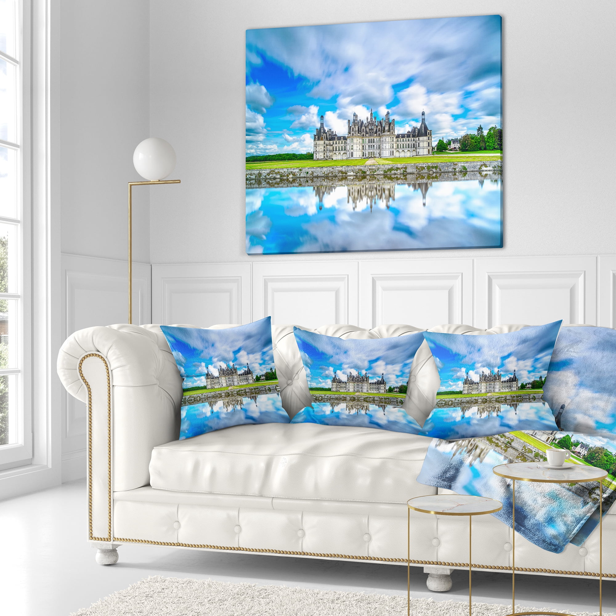 Designart Chateau De Chambord Castle in Blue - Landscape Wall Throw Pillow - 16x16