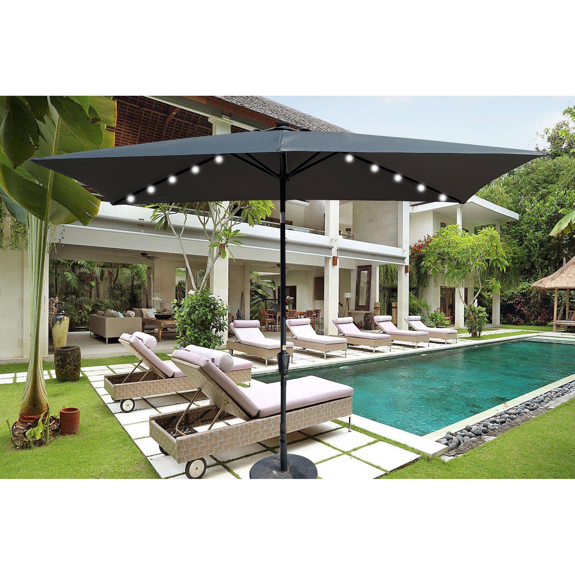 Patio Umbrella with Solar LED Lights, 10 x 6.5FT Rectangular Outdoor  Umbrella Canopy, 40+ UV Protection, Water Resistant, Anthracite -  Walmart.com