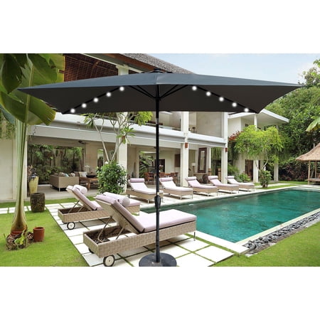 10 x 6.5t Rectangular Patio Solar LED Lighted Outdoor Umbrellas with Crank and Push Button Tilt for Garden Backyard Pool Swimming Pool
