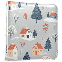 FORMRS 3 Ring Photo Album 4"x6" Self Adhesive Large Capacity PU Leather Cover, Gray Cartoon Houses