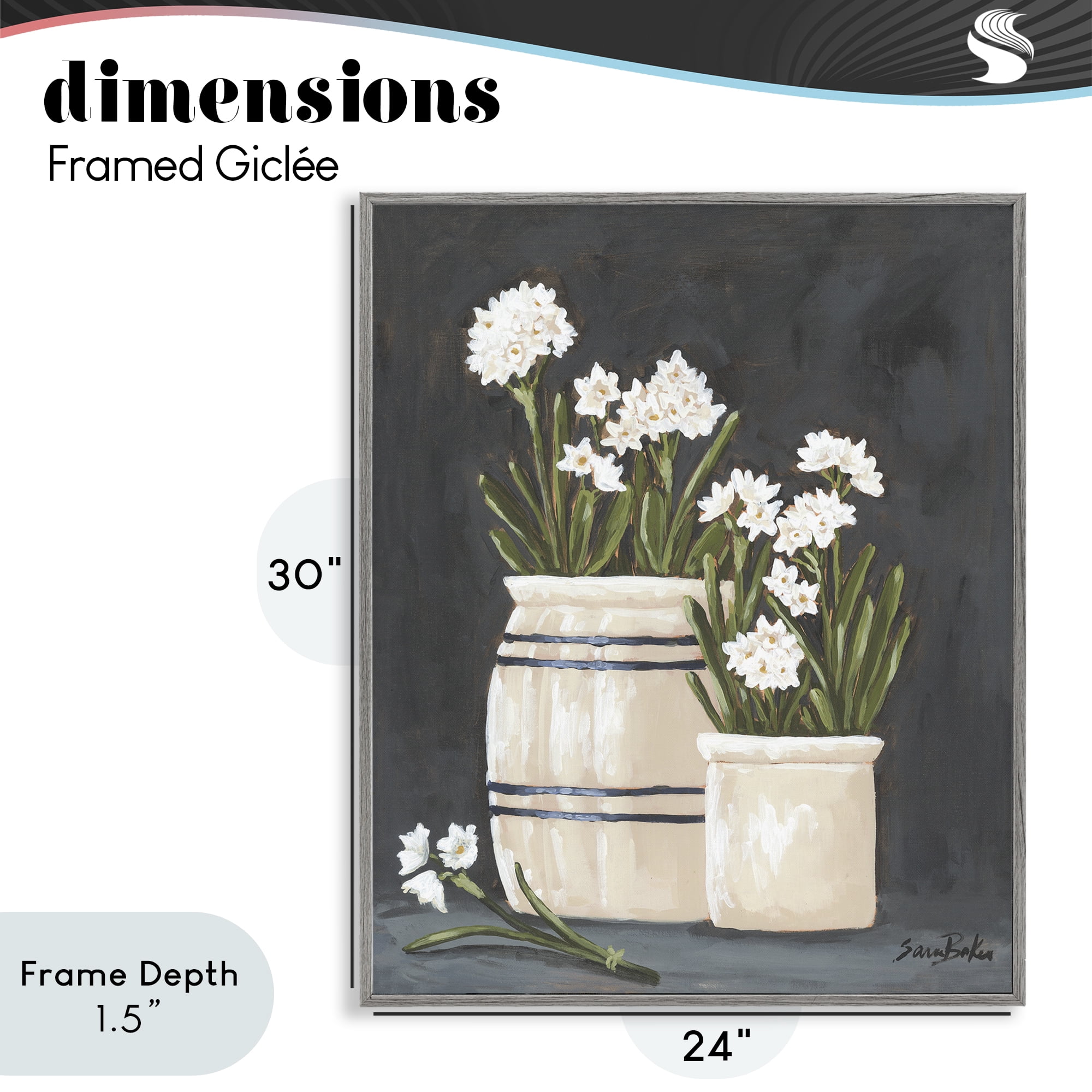 Stupell Industries Vintage Crocks & Paperwhites Gray Framed Giclee Art, design by Sara Baker