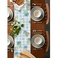 thumbnail image 2 of Table Runner Dresser Scarves 90 Inch Long, Garden Watercolor Hydrangea Floral Linen Dining Table Runners Butterfly on Blue Lattice Grid Tabletop Scarf for Wedding Holiday Party Kitchen, 2 of 7