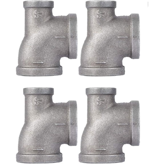PIPE DÉCOR 1 in. X 1/2 in. X 1 in. Black Malleable Iron Reducing Tee, 4 Pack, for DIY Pipe Furniture Building and Regular Plumbing Applications