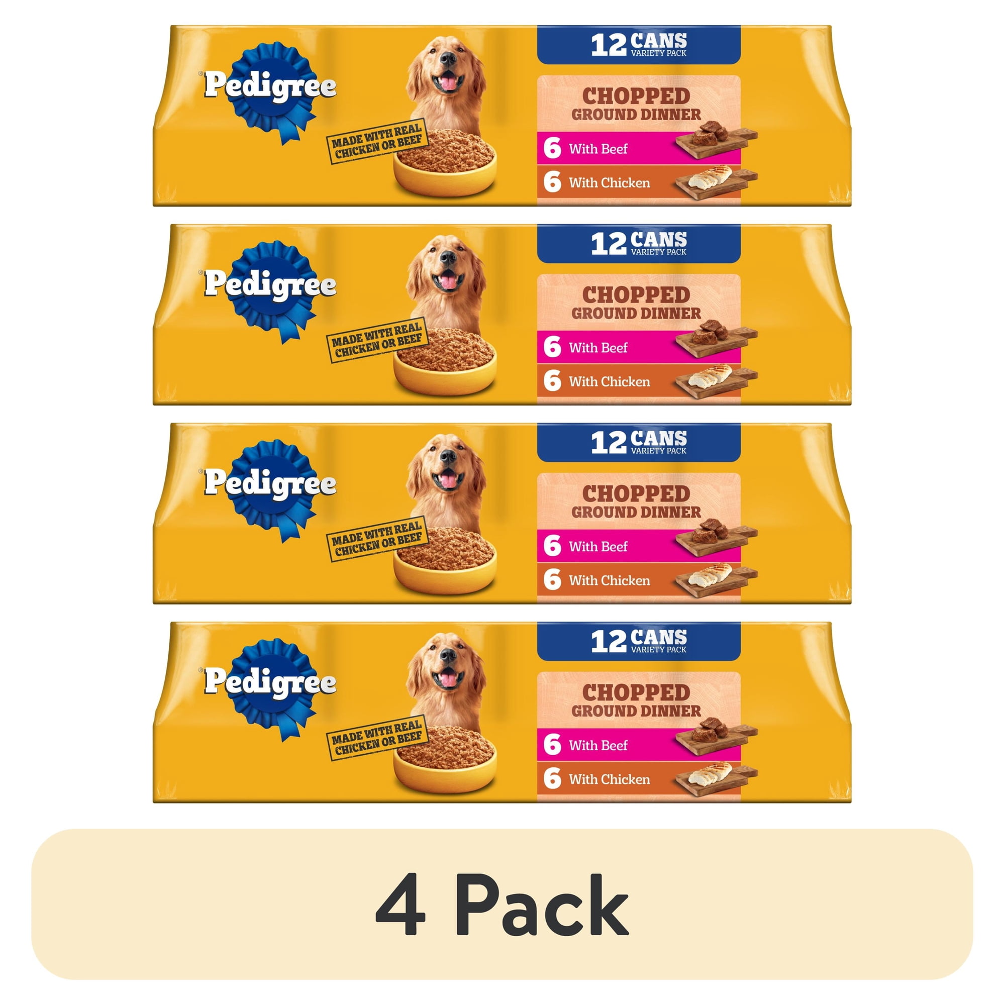 (4 pack) Pedigree Chopped Ground Dinner Chicken & Beef Variety Pack Wet Dog Food, (12) 13.2 Oz Cans