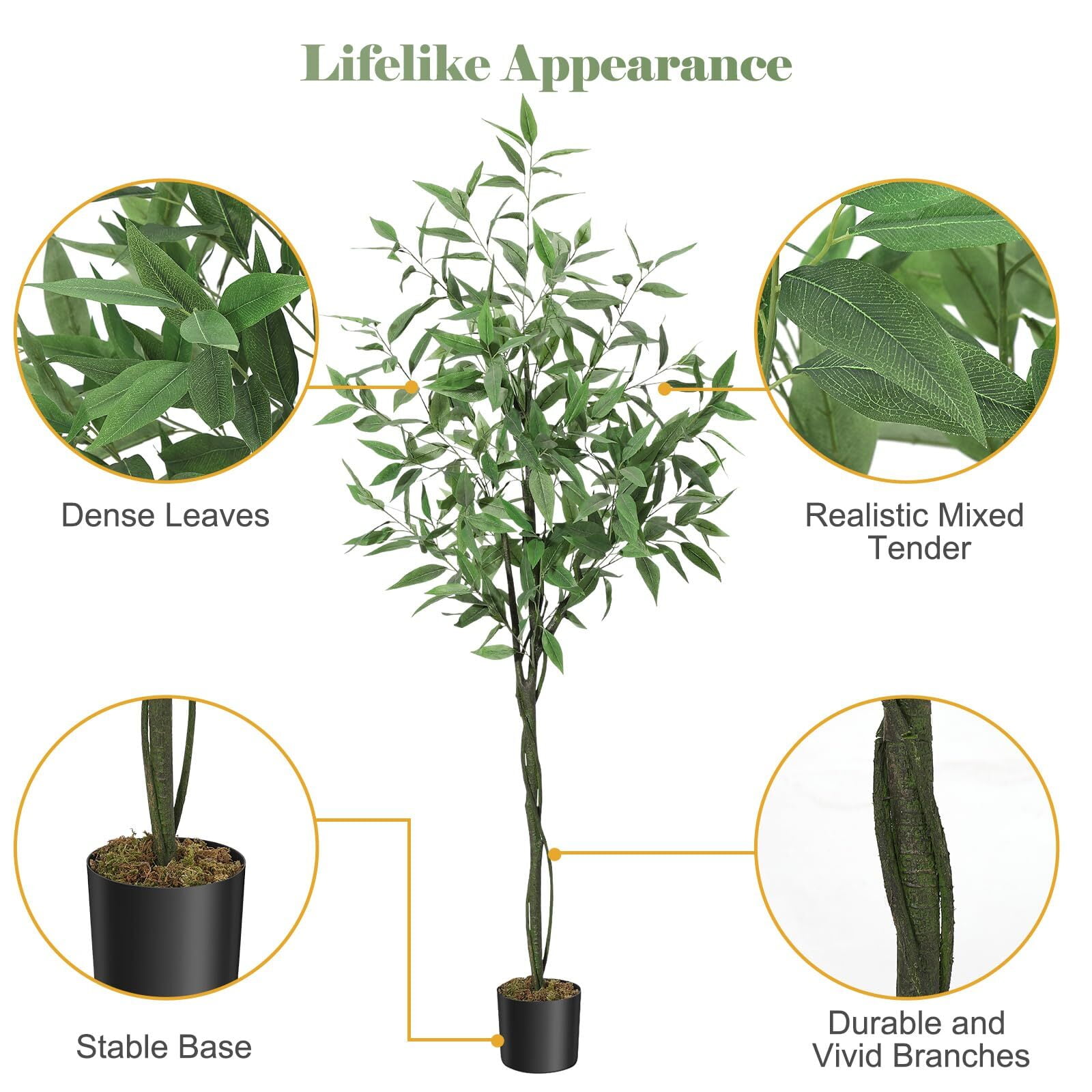 Artificial Tree Plant Eucalyptus Tree 6 FT Tall, Modern Large Fake Plant Decor in Pot for Indoor Outdoor,Home Office Ideal Housewares Gift Decoration, Eucalyptus Tree