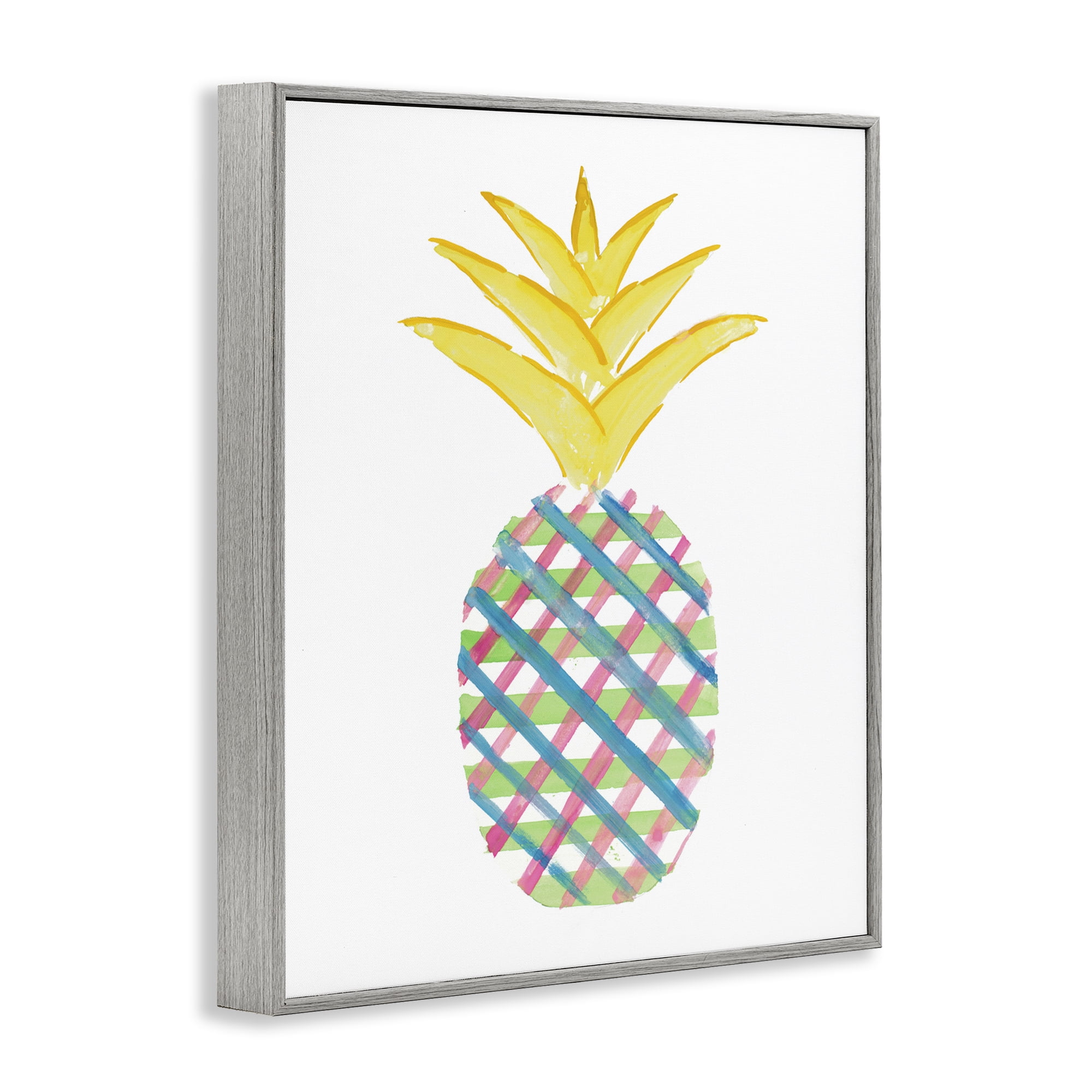 Stupell Industries Plaid Patterned Pineapple Food & Beverage Painting Gray Framed Art Print Wall Art, 11 x 14