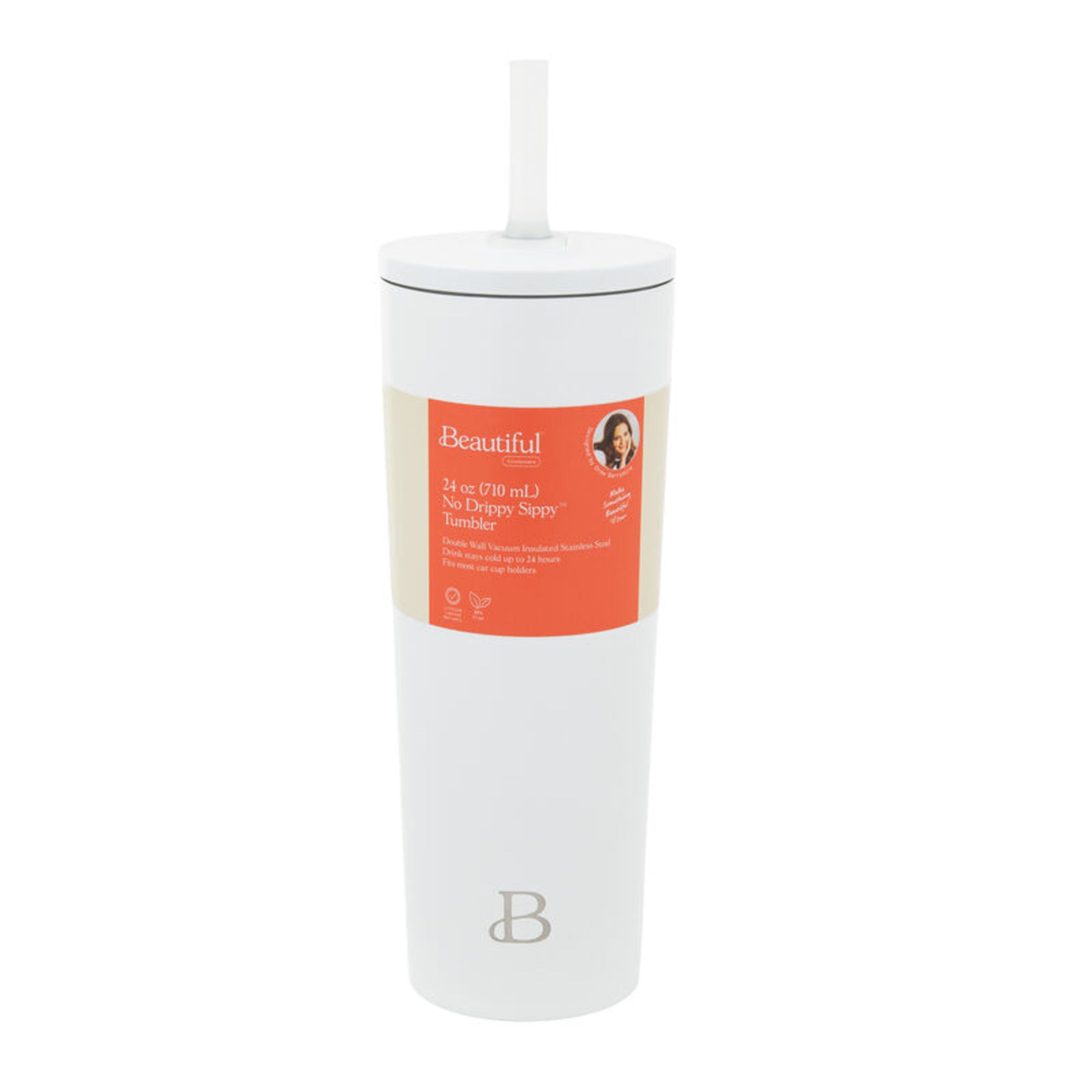 Beautiful 24oz No Drippy Sippy Stainless Steel Tumbler With Straw, White