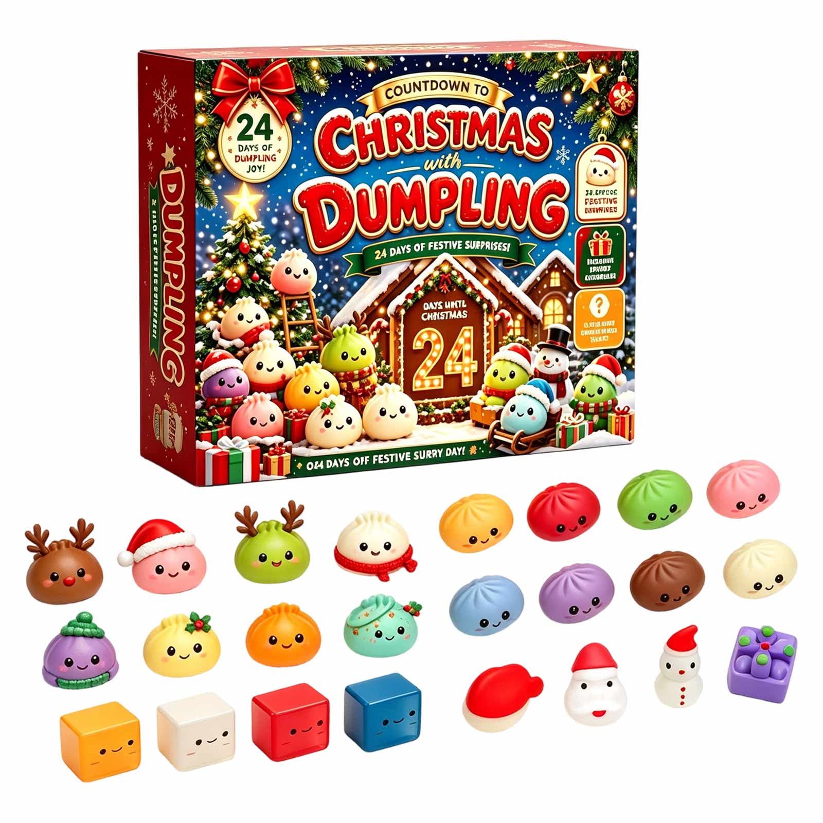 Mystery Dumpling Advent Calendar 2026, 24 Days Christmas Countdown Blind Box with Kawaii Squishy Dumpling Toys, Sensory Fidget Stress Relief Gifts for Party Favors & Stocking Stuffers