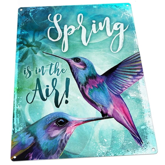 Spring is in the Air, Hummingbirds 9"x12" Metal Sign, Wall Decor for Home and Office