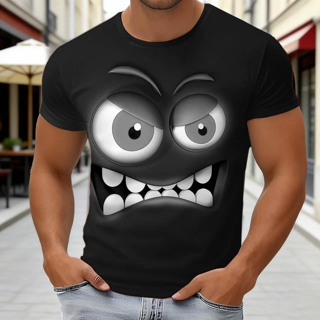 T-shirt à Manches Courtes Col Rond Imprimé Émoticône Décontracté Printemps Été pour Hommes pour Confort Quotidien et Style Mode Urbaine