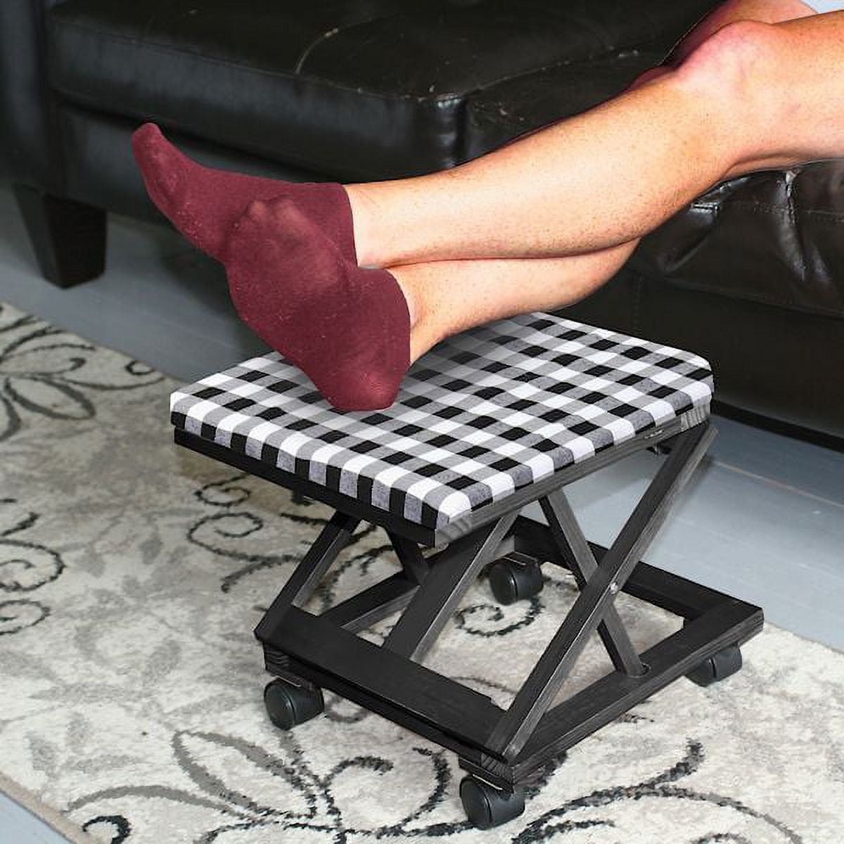 Footrest Elevated Foot Stool Adjustable Rest Rolling Wheels