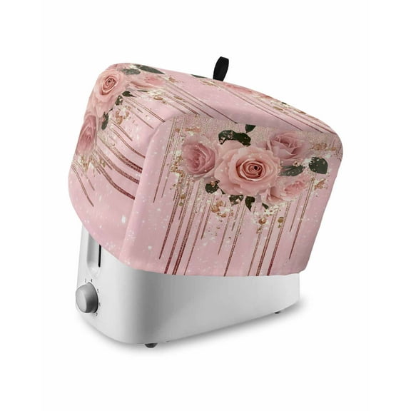 Fsddascl Pink Roses Romantic Small Toaster Cover 2 Slice, Kitchen Appliance Covers, Watercolor Botanical Floral Toaster Oven Cover with Loop, Bread Machine Cover Polyester Dust Cover Protection