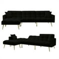 thumbnail image 3 of Aukfa 108" Living Room Sectional Sofa Bed, Velvet Sleeper Sofa, Nailhead Decor, 2 Pillows, Black, 3 of 11