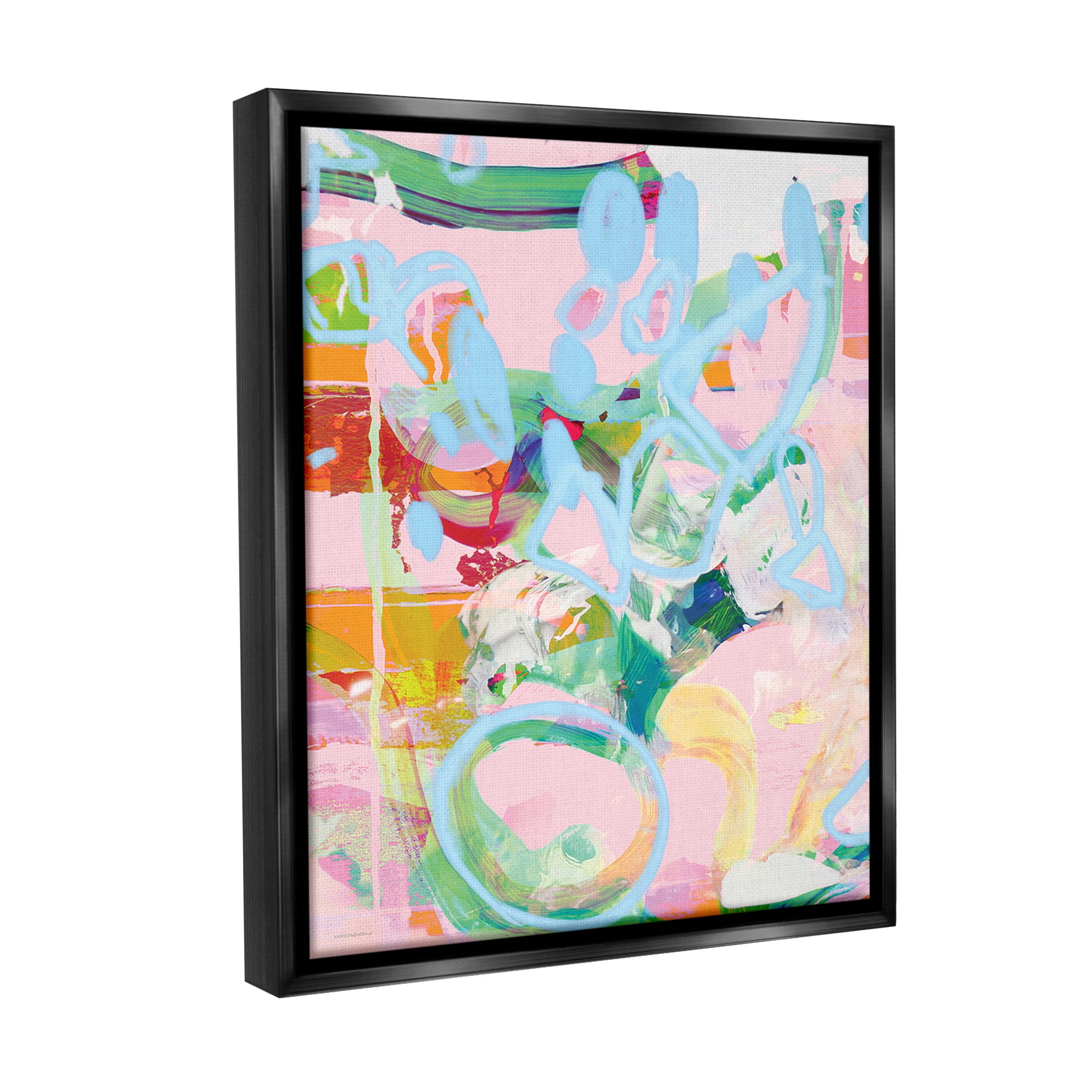 Stupell Industries Pastel Abstract Expression Abstract Painting Black Floater Framed Canvas Art Print Wall Art, 17 x 21