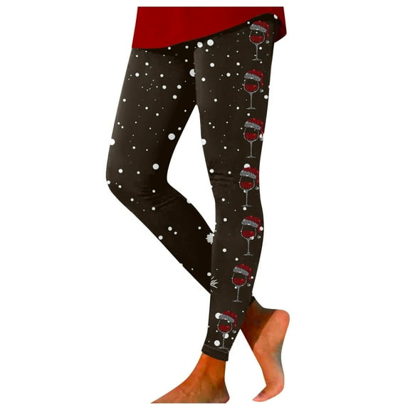 Women's Christmas Snowflake Print Leggings And Glasses Set Holiday Fashion Tights For Winter Celebrations