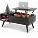 thumbnail image 1 of Mesa de centro de madera con compartimentos ocultos y estantes de almacenamiento ajustables, mesa de comedor para el hogar, sala de estar, oficina, color negro carbón,Negro (Charcoal Black), 1 of 2