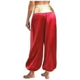 thumbnail image 3 of renvena High Waist Silky Satin Arabian Harem Pants for Women for Rave Halloween Cosplay Dancewear Burgundy 4XL, 3 of 7