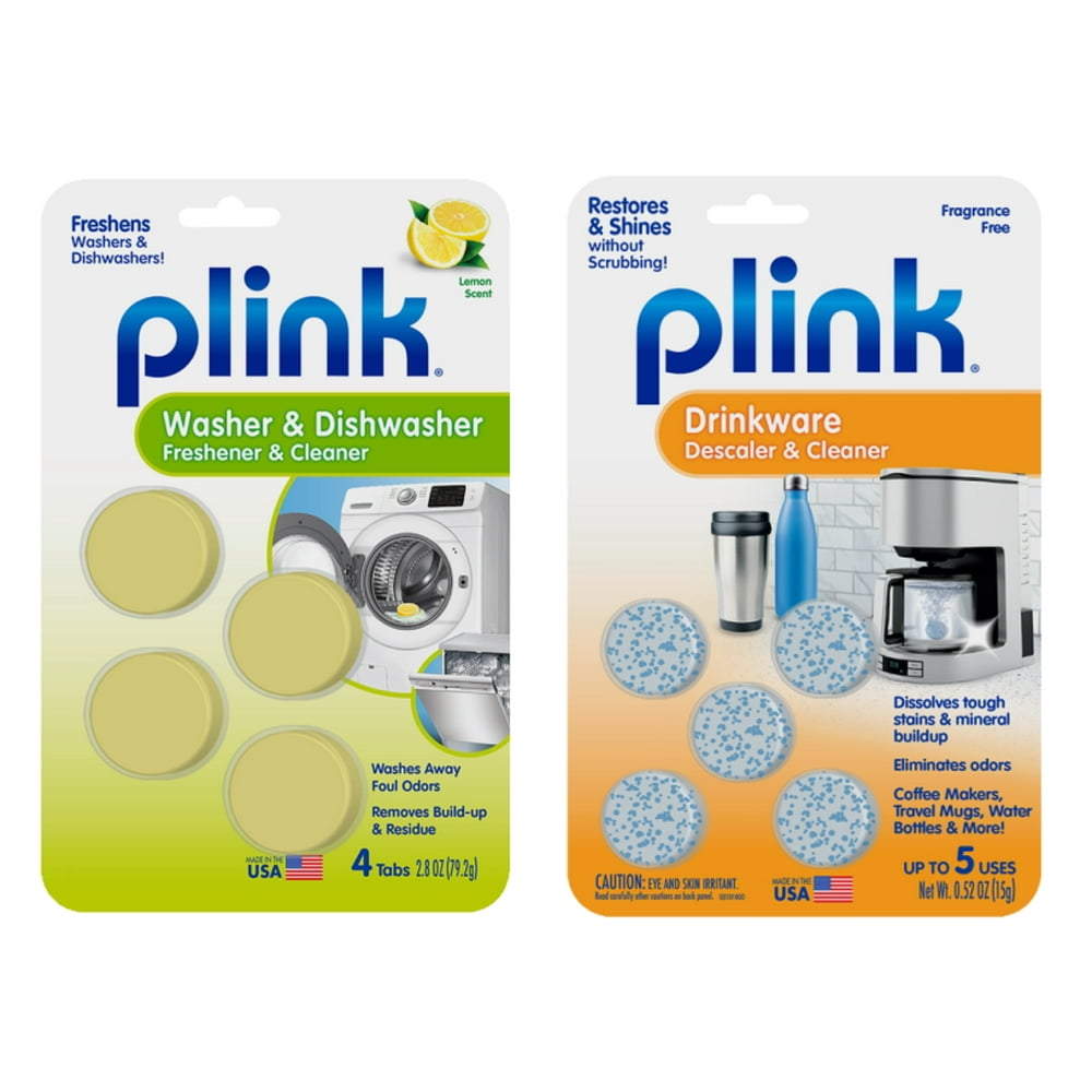 Plink Washer & Dishwasher Freshener & Cleaner Tablets and Drinkware