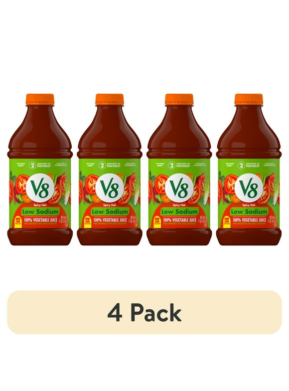 (4 pack) V8 Low Sodium Spicy Hot 100% Vegetable Juice, 46 fl oz Bottle